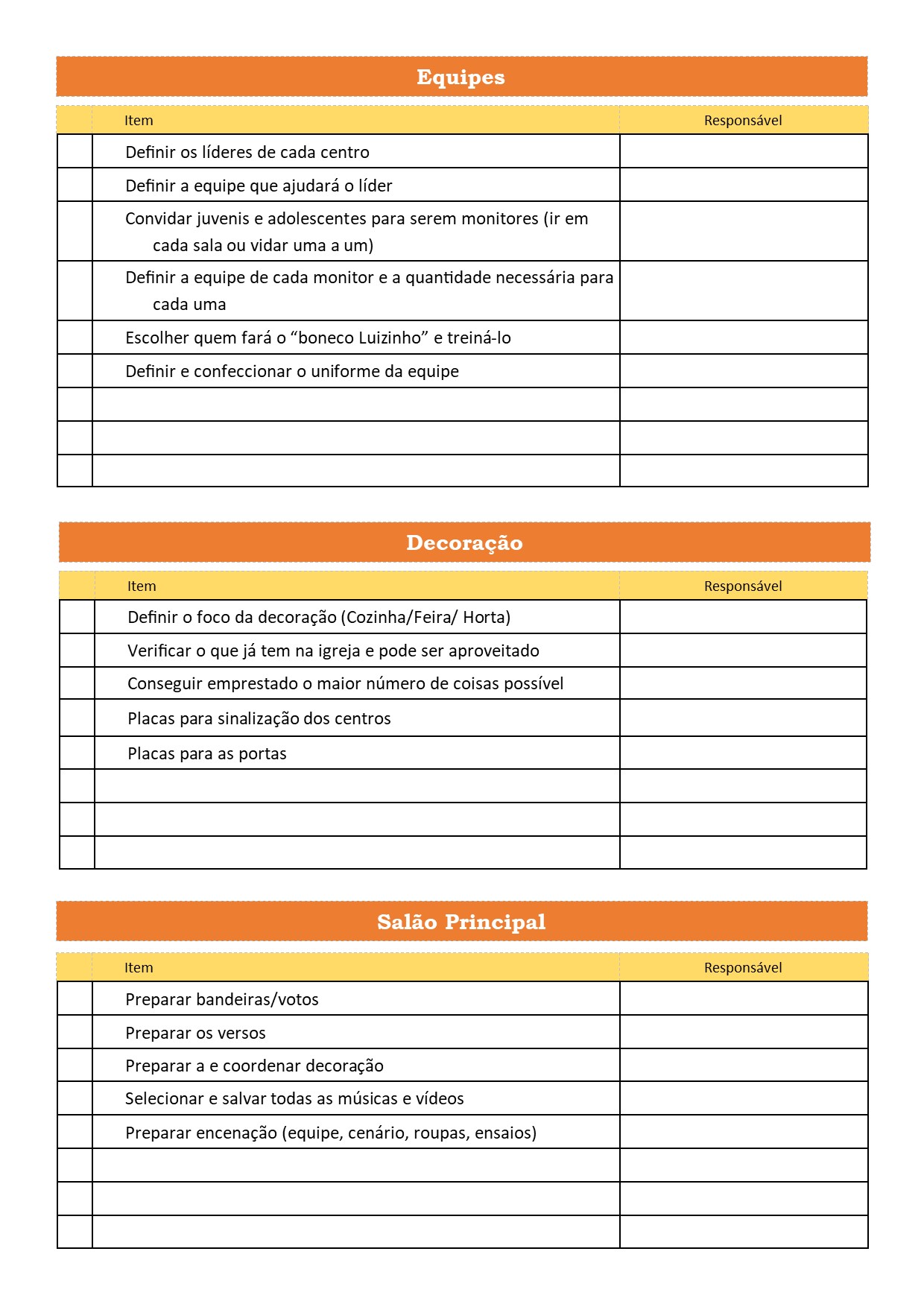 Checklist Escola Cristã de Férias 2019 - Crianças na cozinha 2