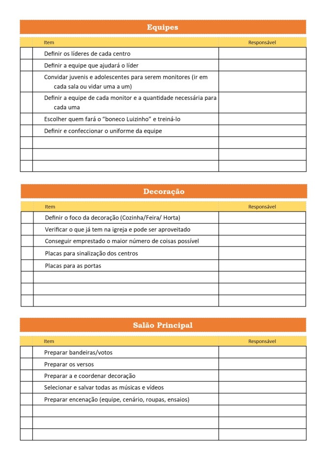 Checklist Escola Cristã de Férias 2019 - Crianças na cozinha 2