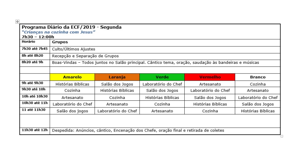 Programa Diário ECF 2019 - Segunda