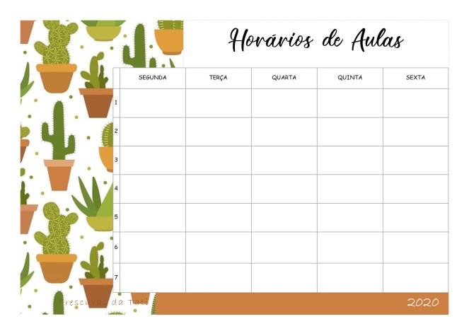 Horário de aulas - Cactos